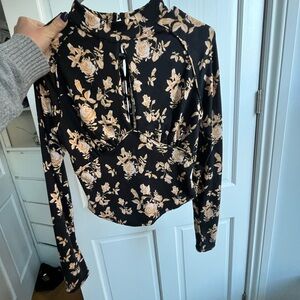 Free People Floral Black and Nude Women's Top